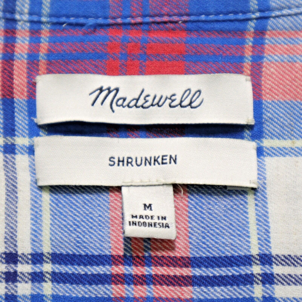 Madewell Size M Shrunken Ex Boyfriend Shirt Red Blue Plaid - Picture 9 of 10